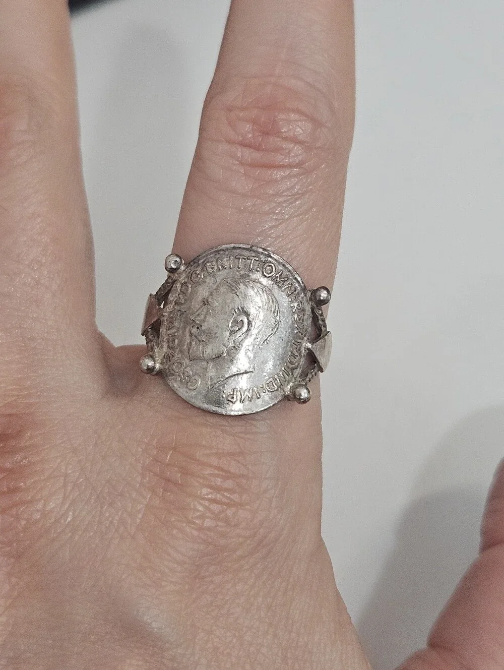 Vintage 1911 George V British Threepence Sterling Silver Coin Ring Size 9.75 US